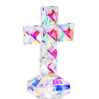 1 x Brand New H D Hyaline Dora Colorful Crystal Cross Standing 5 Tall Traditional Cross Figurine Glass Craft Memorial Gifts Christian Decoration - RRP €19.15