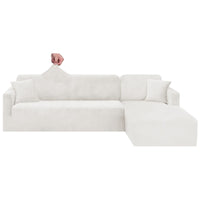 1 x RAW Customer Returns CHELZEN Velvet Peninsula Sofa Cover, 2-Piece Couch Cover Left Right Corner, Chaise Longue Sofa Throws with Two Pillowcases, L Shape Peninsula Sofa Covers 3 Seater 3 Seater, White  - RRP €57.04