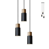 1 x RAW Customer Returns ouglres 3-flame pendant light vintage kitchen island hanging lamp wooden hanging lamp retro lampshade industrial for GU10 hanging lamp for kitchen restaurant hallway living room basement, black, 1 pack - RRP €115.97