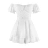 1 x RAW Customer Returns IMEKIS Women s Off Shoulder Romper Dress Women Boho Floral Print Short Jumpsuit Chiffon Ruffle Mini Dress Elegant Overall Shorts Casual Summer Dress Playsuit White S - RRP €29.41