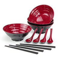 1 x RAW Customer Returns Ramen Bowl Set, Capacity 1032 ml Japanese Soup Bowl with Spoon and Chopsticks, for Pasta Udon Asian Noodles, Red Black Mixed 4 PCS  - RRP €36.99