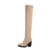 1 x RAW Customer Returns Elara Damen Stiefel Overknee High Heels Absatz Chunkyrayan E4835 Khaki-38 - RRP €43.74