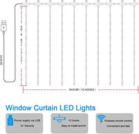 1 x RAW Customer Returns LED light curtain, 3m x 2m 200 LEDS USB fairy lights curtain, 8 modes with remote control, fairy lights for bedroom, indoor outdoor decoration, party wedding Christmas birthday garden - RRP €13.61