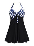 5 x Brand New Women s Swimsuit Halter One Piece Tankini with Shorts Push Up Printed Blue Dots Black XL - RRP €190.5