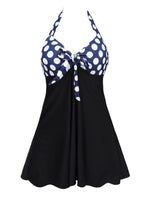 1 x Brand New Women s Swimsuit Halter One Piece Tankini with Shorts Push Up Printed Blue Dots Black XL - RRP €38.21