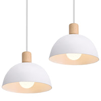 1 x RAW Customer Returns iDEGU 2 Pieces Retro Pendant Lights 20CM LED Wooden Metal Ceiling Lamp Modern Scandinavian Style Chandelier Semicircle Ceiling Light for Living Room Dining Room Bedroom White  - RRP €32.99