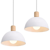 1 x RAW Customer Returns iDEGU 2 Pieces Retro Pendant Lights 20CM LED Wooden Metal Ceiling Lamp Modern Scandinavian Style Chandelier Semicircle Ceiling Light for Living Room Dining Room Bedroom White  - RRP €32.99