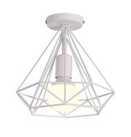 1 x RAW Customer Returns Riserva Vintage Ceiling Light Industrial Diamond in Cage Shape Metal Retro Ceiling Light Lampshade Pendant Light for Dining Room, Bar, Bedroom, 25 cm White  - RRP €28.72