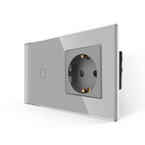 1 x RAW Customer Returns JIMEIDA socket with light switch gray, glass touch light switch with flush-mounted socket, 1-way 1-pole wall switch with status LED, 500 W way - RRP €19.15