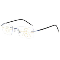 1 x RAW Customer Returns VEVESMUNDO Blue Light Filter Progressive Reading Glasses Rimless Titanium Metal Ultralight Multifocus Progressive Anti Blue Light Vision Aid Reading Aid Glasses for Men Women 1 Piece Blue, 2.5  - RRP €20.16