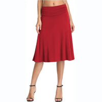 1 x Brand New Elegant Elastic Knee Length Skirt Solid Color High Waist Midi Skirt for Women, Viscose Red, X-Large - RRP €22.8