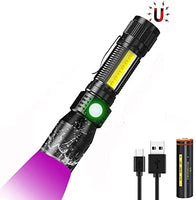 1 x RAW Customer Returns iToncs 3 in 1 UV flashlight LED, tactical flashlight USB rechargeable, strong magnets COB flashlight with red light, 395nm UV light for banknotes, pet urine with 18650 battery  - RRP €25.2