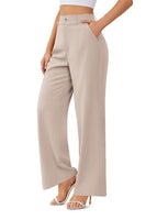 1 x RAW Customer Returns CZIMOO Suit trousers women s high waist summer trousers long straight cut plain pull-on trousers with pockets leisure trousers women wide trousers beige M - RRP €40.33