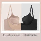 1 x RAW Customer Returns Women s Low Back Bra U-shaped Shiny Gather Large Backless For Women Convertible Transparent Detachable Straps as3, Cup Band, c, 75, tan  - RRP €19.15