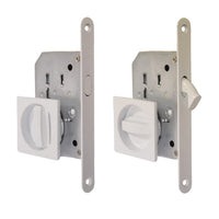 1 x RAW Customer Returns BricoShopping set of HANDLES for internal wooden DOOR, CONCEALED SLIDING KIT with RECESSED LOCK, HOOK, square blind latch, steel escutcheon Square C Lock, White  - RRP €29.9