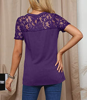 16 x RAW Customer Returns BesserBay Women Elegant Top with Round Neck and Short Sleeve T-Shirt Lace Blouse Lace Shirt Top Purple L - RRP €345.6