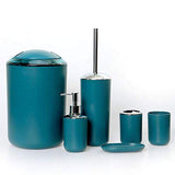 1 x RAW Customer Returns GMMH 6-piece bathroom set bathroom accessories set organizer soap dispenser, toothbrush cup, cosmetic bucket, toilet brush and holder, soap dish, trash can, toothbrush holder, bathroom set dark turquoise design 3  - RRP €22.99