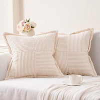 1 x RAW Customer Returns Topfinel 45x45 cushion cover cream white set of 2 corduroy winter autumn cushion covers pillowcase decorative cushion cover sofa cushion couch cushion for sofa living room - RRP €18.99