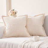 1 x RAW Customer Returns Topfinel 45x45 cushion cover cream white set of 2 corduroy winter autumn cushion covers pillowcase decorative cushion cover sofa cushion couch cushion for sofa living room - RRP €18.99