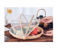 1 x RAW Customer Returns Xshelley Round Bamboo Basket with Lid Vegetable Fruit Bread Storage Basket 42cm Diameter  - RRP €29.82