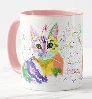 1 x Brand New Vixar Kitten Cat Watercolor Rainbow Art Colored Mug Gift Birthday Work Office Christmas Tea Coffee Pink  - RRP €20.4