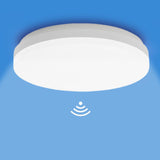 1 x RAW Customer Returns HELIOTION ceiling light LED with motion detector, flat ceiling lamp 28CM round, veranda twilight sensor light 18W 4000K 1440LM IP44 for bathroom hallways cloakrooms garage basement apartment public area - RRP €35.99