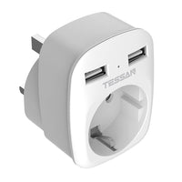 1 x RAW Customer Returns TESSAN travel adapter UK adapter England Germany plug with 2 USB 2.4A, socket adapter travel plug power adapter for Ireland Great Britain wall charger charging station, England socket - RRP €13.7