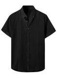 1 x RAW Customer Returns JMIERR Linen Men s Casual Shirt Short Sleeve Shirts Cotton Regular Fit Shirts Black 3XL - RRP €24.0