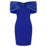 1 x RAW Customer Returns Kate Kasin Women s Bodycon Dresses Off Shoulder Pencil Dress Contrast Mid-Thigh Pencil Dress Navy Blue L - RRP €18.6