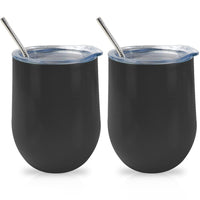 1 x RAW Customer Returns Insulated Wine Tumbler with Lid 2 Pack, Double Wall Vacuum Stainless Steel Stemless Wine Glass 12oz, Durable Insulated Coffee Mug, for Champagne Include Straws and Brush  - RRP €16.13