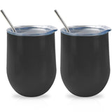 1 x RAW Customer Returns Insulated Wine Tumbler with Lid 2 Pack, Double Wall Vacuum Stainless Steel Stemless Wine Glass 12oz, Durable Insulated Coffee Mug, for Champagne Include Straws and Brush  - RRP €16.13