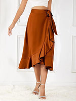 1 x RAW Customer Returns Women s Skirt Long Elegant Maxi Skirt A Line Ruffle Pleated Skirt High Waist Midi Wrap Skirt with Side Slit Flare Splice Swing Skirt Khaki M - RRP €32.26