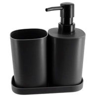 1 x RAW Customer Returns EURASIA STORE - Dispenser, Soap Dish and Toothbrush Holder Set, Set of 3 Bathroom Accessories, PP Decoration, Modern and Practical Design Black  - RRP €11.95