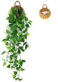 1 x RAW Customer Returns ANZOME Artificial Hanging Plants with Wooden Basket, 107cm in Pots for Office Kitchen Garden Party Wall Decoration Ivy  - RRP €19.99