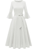 1 x RAW Customer Returns Homrain Rockabilly Dresses Women Elegant White Dress 3 4 Sleeve Midi Long Sleeve Elegant Dresses for Wedding Vintage Cocktail Dress White 3XL - RRP €46.99