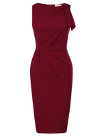 1 x Brand New Belle Poque Women s Bodycon Dress Round Neck Ribbon Sleeveless Slit Sleeve Dress Business Cocktail, Burgundy, XL - RRP €29.99