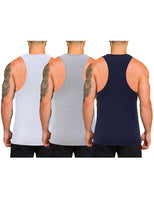 1 x RAW Customer Returns ThinkSTEM Men s 3 Pack Quick Dry Tank Tops Workout Fitness Bodybuilding Sleeveless Tank Tops, B-Navy Blue Grey White, M - RRP €24.0