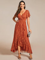 1 x RAW Customer Returns Ever-Pretty Wedding Dresses Lace Women Long Mother Dress V-Neck Asymmetric Skirt Short Sleeves Orange 52 - RRP €59.0