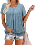 1 x Brand New CZIMOO Women s Blouse Round Collar Tunic Casual Pleated Tops Summer Elegant T-Shirt with Short Sleeve Breathable Women s Tops for Office Light Blue L - RRP €26.99