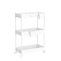 1 x RAW Customer Returns SPACEKEEPER 3 Tier Niche Shelf on Wheels for Laundry Bathroom Kitchen Trolley with 6 Hooks and 2 Containers White - RRP €24.24