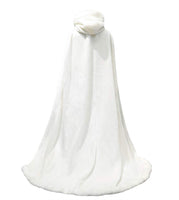 1 x RAW Customer Returns Ommda Women s Cape Wedding Coat Hooded Cape Bridal Cape Hood Winter Long Bridal Jacket, Ivory White, One Size - RRP €89.99