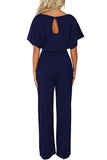 1 x RAW Customer Returns Sweezarmo Women s Elegant Half Sleeve Lantern Sleeve Jumpsuit With Belt Wide Leg Pants Jumpsuit XXL XX-Large Blue - RRP €48.4