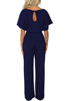 1 x RAW Customer Returns Sweezarmo Women s Elegant Half Sleeve Lantern Sleeve Jumpsuit With Belt Wide Leg Pants Jumpsuit L Large Blue - RRP €48.4