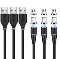 1 x RAW Customer Returns Magnetic charging cable 1m 1m 2m, 3 pieces USB C Type C Micro USB 2-in-1 magnet USB cable 3A fast charging and data synchronization LED charging cable compatible with all Android phones, smartphones, tablets - RRP €17.84