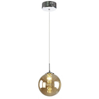 2 x Brand New Euone Clothes LED G4 Glass Ball Pendant Light with Crystal Tassels, Globe Hanging Lamp with Chrome Finish, Chandelier for Villas, Stairs, Living Room Amber, 1-Light  - RRP €99.98