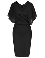 1 x RAW Customer Returns CURLBIUTY Women s V-Neck Bodycon Dress Cape Sleeves Chiffon Patchwork Dresses Causual Cocktail Dress Black M - RRP €29.94