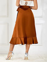 1 x RAW Customer Returns Women s Skirt Long Elegant Maxi Skirt A Line Ruffle Pleated Skirt High Waist Midi Wrap Skirt with Side Slit Flare Splice Swing Skirt Khaki M - RRP €32.26