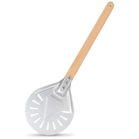 1 x RAW Customer Returns testyu Perforated Pizza Peel, 7 Inch Round Pizza Turner, Lightweight Pizza Shovel Made of Hard Anodized Aluminum with 40CM Wooden Handle, Turning Peel for Pizza, Bread, Cakes, Tarts - RRP €19.67