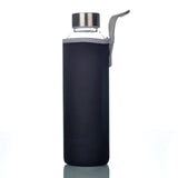 1 x RAW Customer Returns Glass drinking bottle black, 550 ml sports bottle to-go glass drinking bottle, borosilicate glass, water bottle bicycle bottle glass bottle drinks bottle and lid made of stainless steel. - RRP €9.99