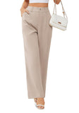 1 x RAW Customer Returns CZIMOO Suit trousers women s high waist summer trousers long straight cut plain pull-on trousers with pockets leisure trousers women wide trousers beige M - RRP €40.33